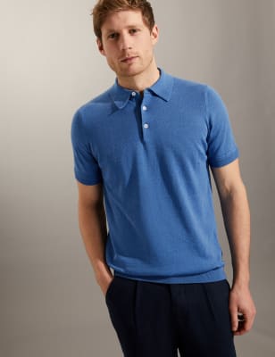 

JAEGER Mens Poloshirt mit hohem Leinenanteil - Blue, Blue