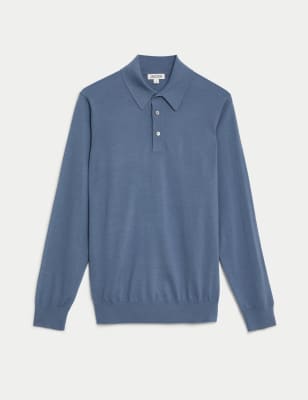 

JAEGER Mens Pure Extra Fine Merino Wool Jumper - China Blue, China Blue