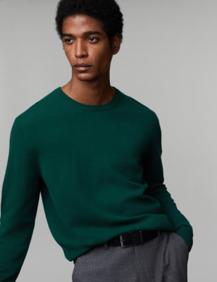 

JAEGER Mens Pure Cashmere Crew Neck Jumper - Forest Green, Forest Green