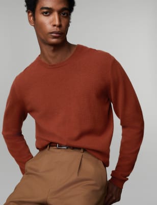 

JAEGER Mens Pure Cashmere Crew Neck Jumper - Burnt Orange, Burnt Orange