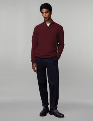 

JAEGER Mens Pure Cashmere Half Zip Jumper - Dark Burgundy, Dark Burgundy