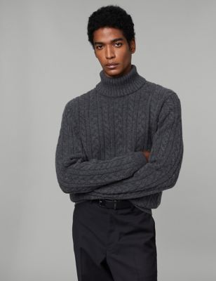 Pure Lambswool Cable Roll Neck Jumper
