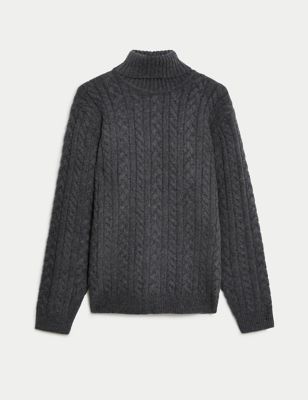 Pure Lambswool Cable Roll Neck Jumper