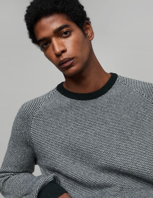 

JAEGER Mens Wool Rich Crew Neck Jumper with Cashmere - Dark Green Mix, Dark Green Mix