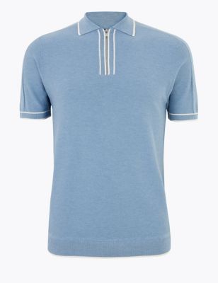 Half Zip Knitted Polo Shirt with Silk 