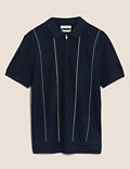 Silk Striped Zip Knitted Polo Shirt