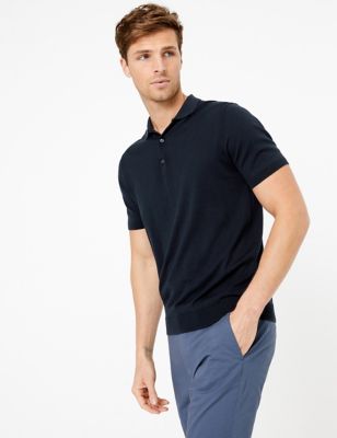 

Mens Autograph Silk Cotton Knitted Polo Shirt - Navy, Navy