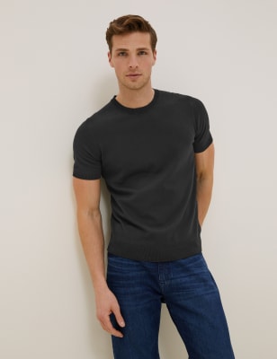 

Mens Autograph Cotton Rich Knitted T-Shirt - Black, Black