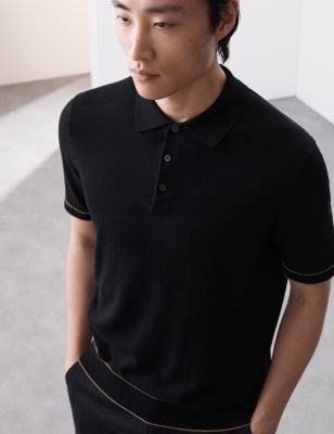 

Mens Autograph Silk Cotton Knitted Polo Shirt - Black, Black