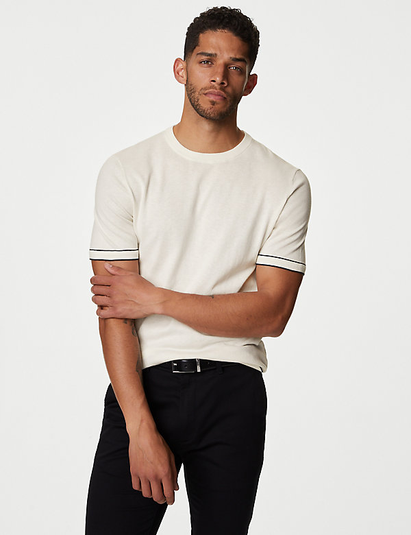 Silk Cotton Crew Neck Knitted T-Shirt - CY