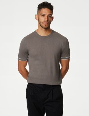 

Mens Autograph Silk Cotton Crew Neck Knitted T-Shirt - Taupe, Taupe