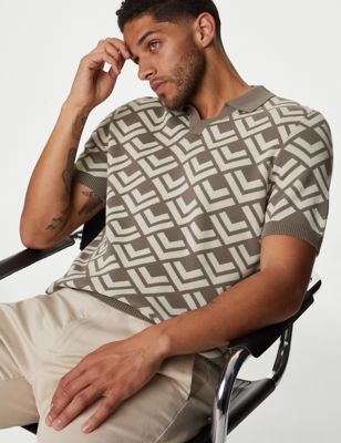 Autograph Men's Cotton Rich Open Neck Knitted Polo Shirt - XXLLNG - Taupe, Taupe