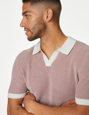 Cotton Rich Open Neck Knitted Polo Shirt