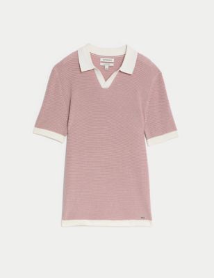 Cotton Rich Open Neck Knitted Polo Shirt