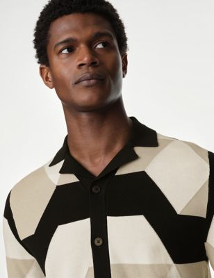 Autograph Men's Cotton Rich Geometric Knitted Polo Shirt - XLREG - Black Mix, Black Mix