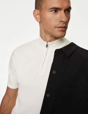 M&S X England Collection Men's Pure Cotton Half Zip Knitted Polo Shirt - XLREG - Ivory, Ivory