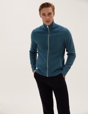 

Mens M&S Collection Cotton Rich Ribbed Funnel Neck Cardigan - Dark Teal, Dark Teal