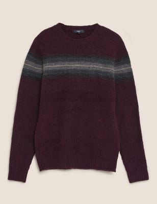 

Mens M&S Collection Super Soft Chest Stripe Crew Neck Jumper - Raspberry Mix, Raspberry Mix