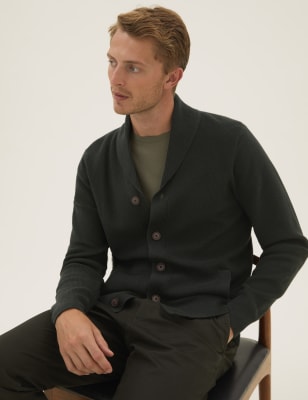

Mens M&S Collection Ribbed Shawl Collar Cardigan - Black, Black