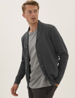 

Mens M&S Collection Ribbed Shawl Collar Cardigan - Charcoal, Charcoal
