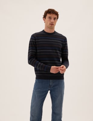 

M&S Collection Jersey de escote cerrado acanalado de rayasMens - Navy Mix, Navy Mix