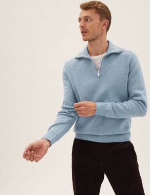 

Mens M&S Collection Cotton Blend Ribbed Jumper - Pale Blue, Pale Blue