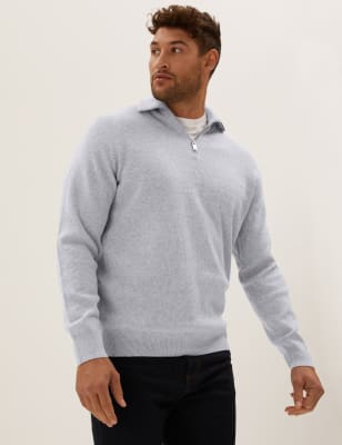 

Mens M&S Collection Cotton Blend Ribbed Jumper - Grey Marl, Grey Marl