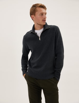 

Mens M&S Collection Cotton Blend Ribbed Jumper - Charcoal, Charcoal