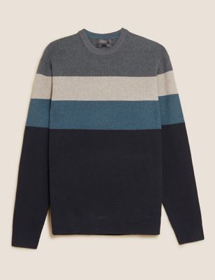 M&S Mens Cotton Blend Ribbed Chest Striped Jumper