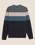 Cotton Blend Ribbed Chest Striped Jumper