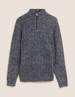 M&S Mens Cable Knit Half Zip Jumper with Wool
