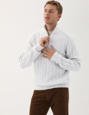 

M&S Collection Jersey de punto trenzado con media cremallera con lanaMens - Winter White, Winter White