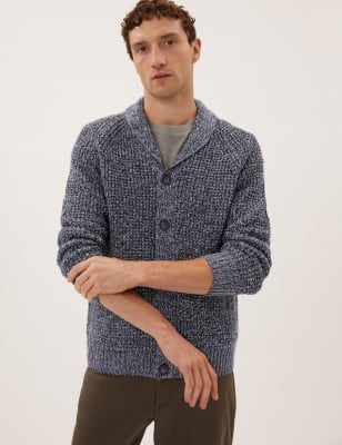 

Mens M&S Collection Chunky Shawl Collar Cardigan with Wool - Grey Mix, Grey Mix