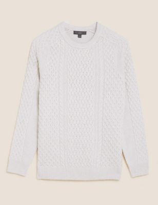 M&S Mens Cable Crew Neck Jumper With Wool