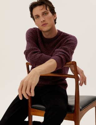 

Mens M&S Collection Cable Crew Neck Jumper With Wool - Conker, Conker