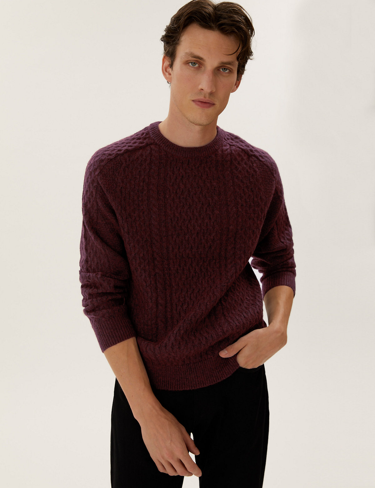 Cable Crew Neck Jumper With Wool