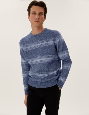 

Mens M&S Collection Super Soft Striped Crew Neck Jumper - Blue Mix, Blue Mix