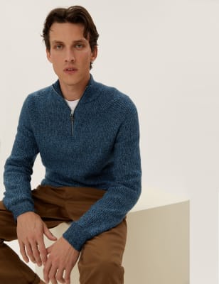 

Mens M&S Collection Super Soft Funnel Neck Jumper - Blue Mix, Blue Mix