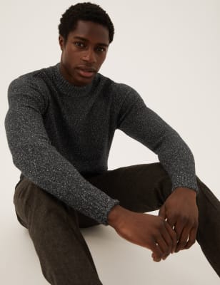 

Mens M&S Collection Cotton Rich High Crew Neck Jumper With Wool - Black, Black