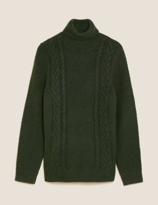 

M&S Collection Jersey de punto trenzado con cuello alto con lanaMens - Dark Green, Dark Green