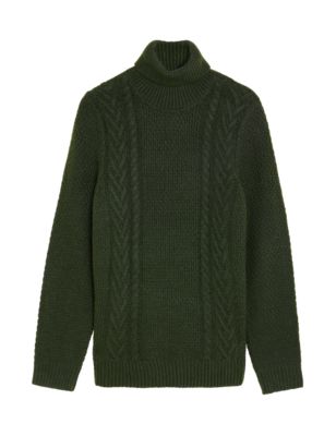 M&S Mens Cable High Neck Jumper with Wool