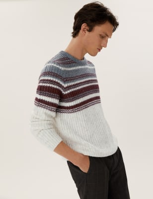 

Mens M&S Collection Besonders weicher, gestreifter Pullover mit Rundhalsausschnitt - Grey Mix, Grey Mix