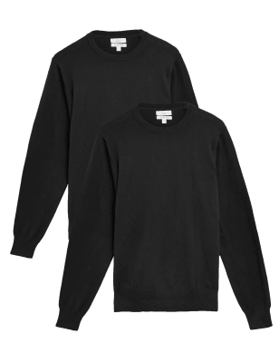 

Mens M&S Collection 2er-Pack Pullover aus reiner Baumwolle mit Rundhalsausschnitt - Black, Black
