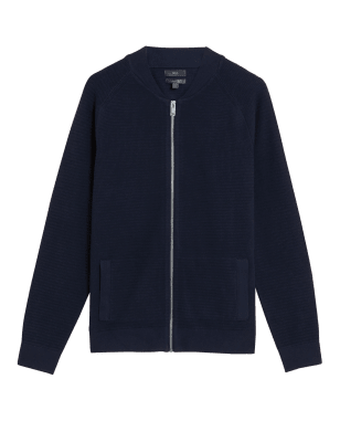 

M&S Collection Chaqueta bomber de punto acanalada con algodónMens - Navy, Navy