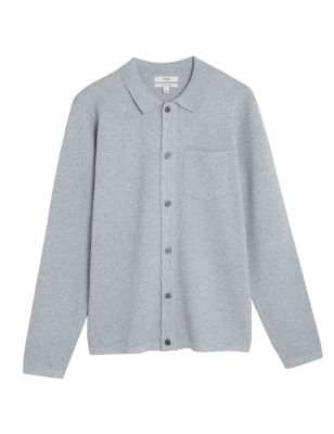 

Mens M&S Collection Gestricktes Poloshirt aus Baumwollmischgewebe - Grey, Grey