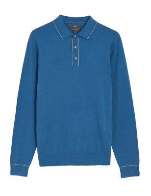 

Mens M&S Collection Cotton Rich Tipped Knitted Polo Shirt - Blue, Blue