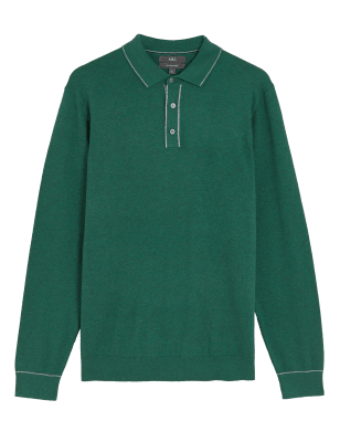 

Mens M&S Collection Cotton Rich Tipped Knitted Polo Shirt - Green, Green