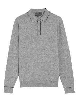 

Mens M&S Collection Strick-Poloshirt mit hohem Baumwollanteil und Kontrastelementen - Grey, Grey