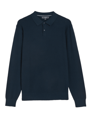 

Mens M&S Collection Cotton Rich Textured Knitted Polo Shirt - Navy, Navy