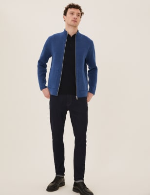 Cotton Blend Ribbed Zip Up Knitted Jacket
